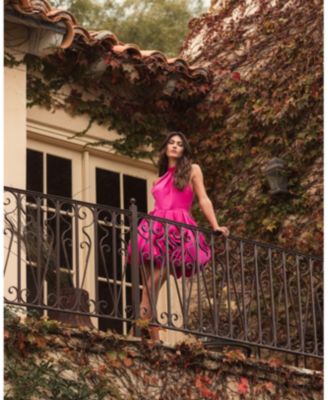 Women's Satin High Neck Sleeveless Bubble Hem Mini Dress