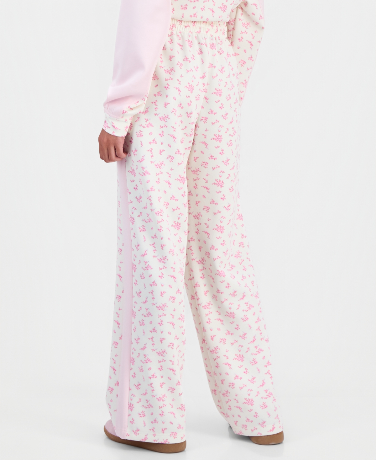 Tinseltown Juniors' Printed High-rise Side-stripe Scuba Pants In Pink