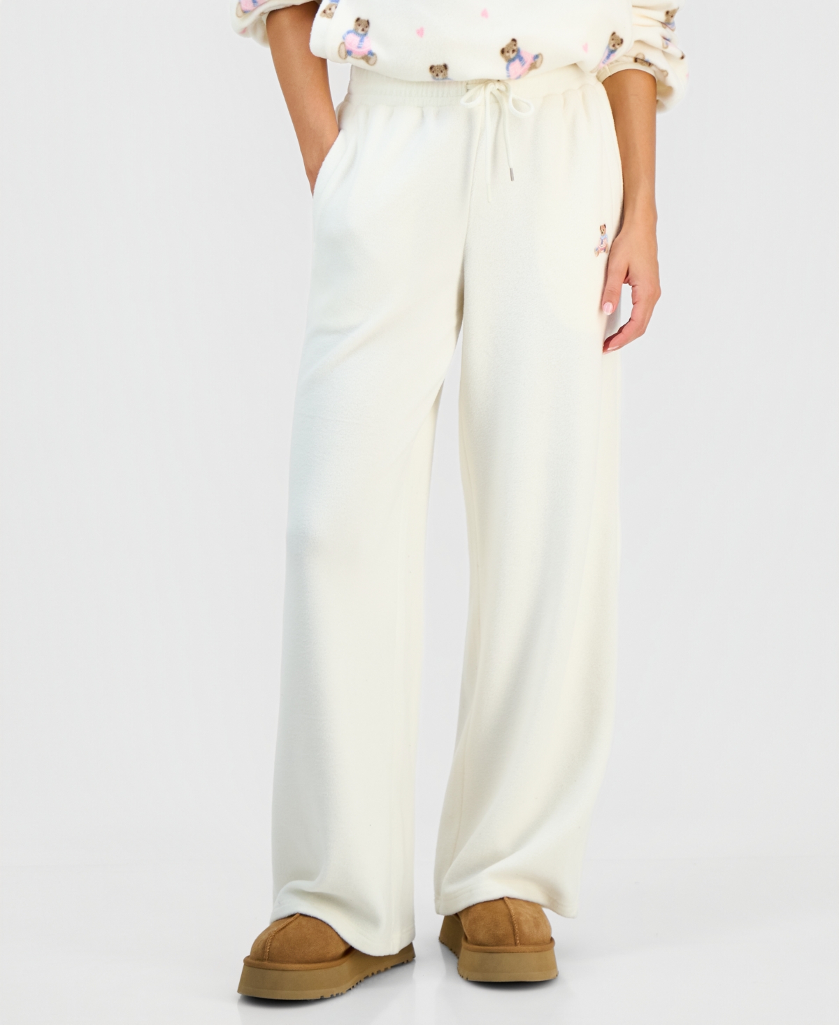 Hippie Rose Juniors' Polar Fleece High-rise Pants In White