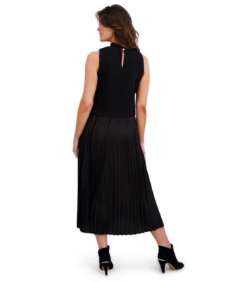 Petite Pleated Knit Mock Neck Midi Dress