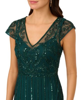 Women's Embellished V-Neck Godet Gown