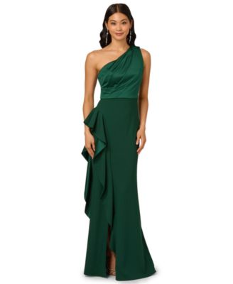 Adrianna Papell - One-Shoulder Satin-Trim Draped Gown