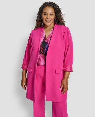 Plus Size Open Front Collarless Jacket