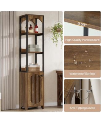 6-Tier Kitchen Pantry Cabinet,70.87" Tall Narrow Bookshelf with Louvered Door Cabinet