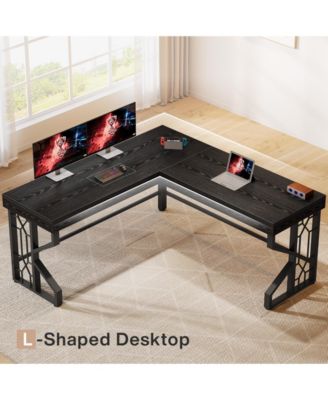 Modern L Shaped Gaming Desk, Corner Desk Gaming Table, Computer Desk Sturdy Writing Workstation