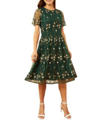Women's Embroidered Floral Skater Dress