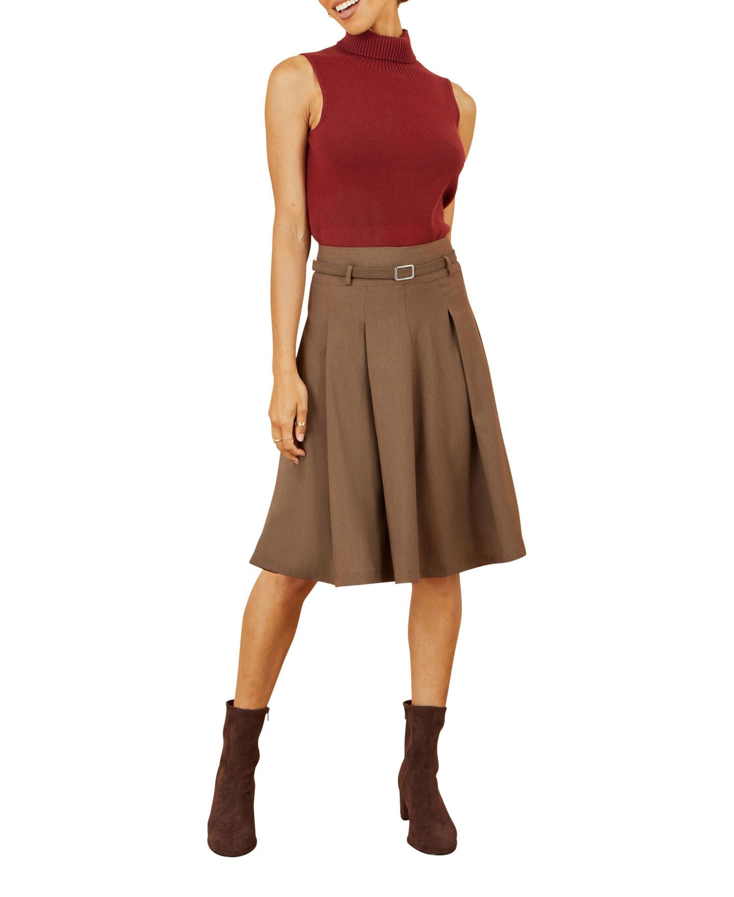 Женская юбка Yumi Pleated Midi, цвет: Коричневый — фото 3