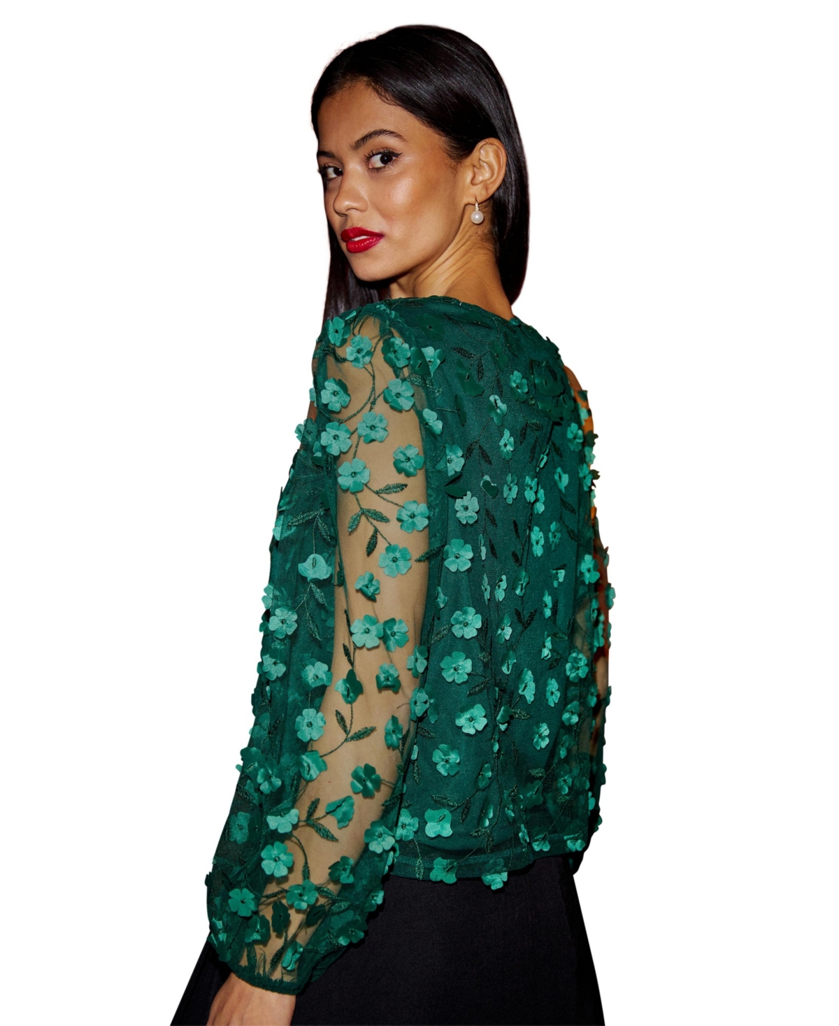 Yumi Women's Long Sleeve Sheer Floral Top