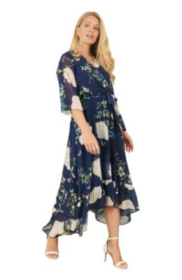 Women's Bird And Floral Print Midi Wrap Dress