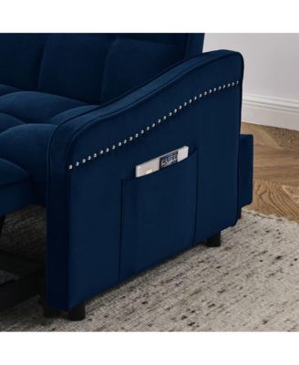 Velvet Loveseat Sleeper Sofa Bed with USB & Type-C Charging, Adjustable Backrest, Pull-Out Bed for Small Spaces-Maison Boucle