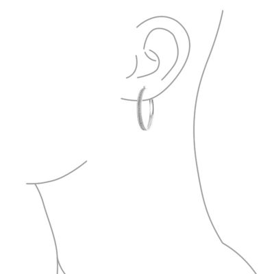 Channel Set CZ Statement Hoop Earrings Stardust Finish Plated Stainless Steel