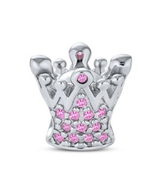 Set of 2 Fairytale Castle & Princess Queen Crown Pink Fuchsia Crystal Bead Charm