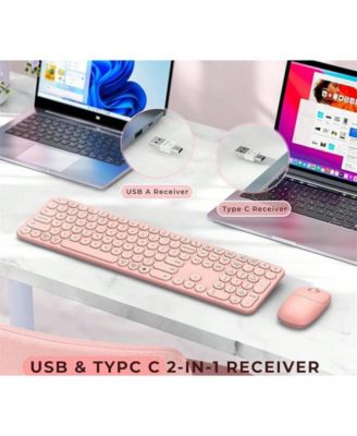 Wireless Keyboard And Mouse, USB & Type C 2-In-1 Receiver, SK73-3 Full Size Wireless Keyboard Mouse Combo,Compatible with Laptop, Desktop, PC