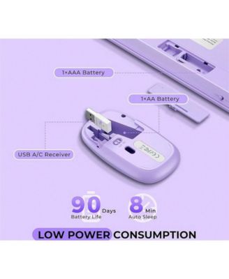 Wireless Keyboard And Mouse, USB & Type C 2-In-1 Receiver, SK73-3 Full Size Wireless Keyboard Mouse Combo,Compatible with Laptop, Desktop, PC-Purple