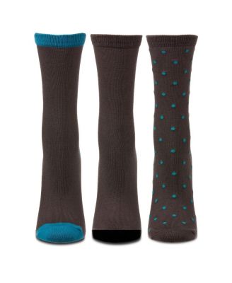 3 Pairs Women's ButterSoft Polytam Polka Dot and Solid Colors Crew Socks