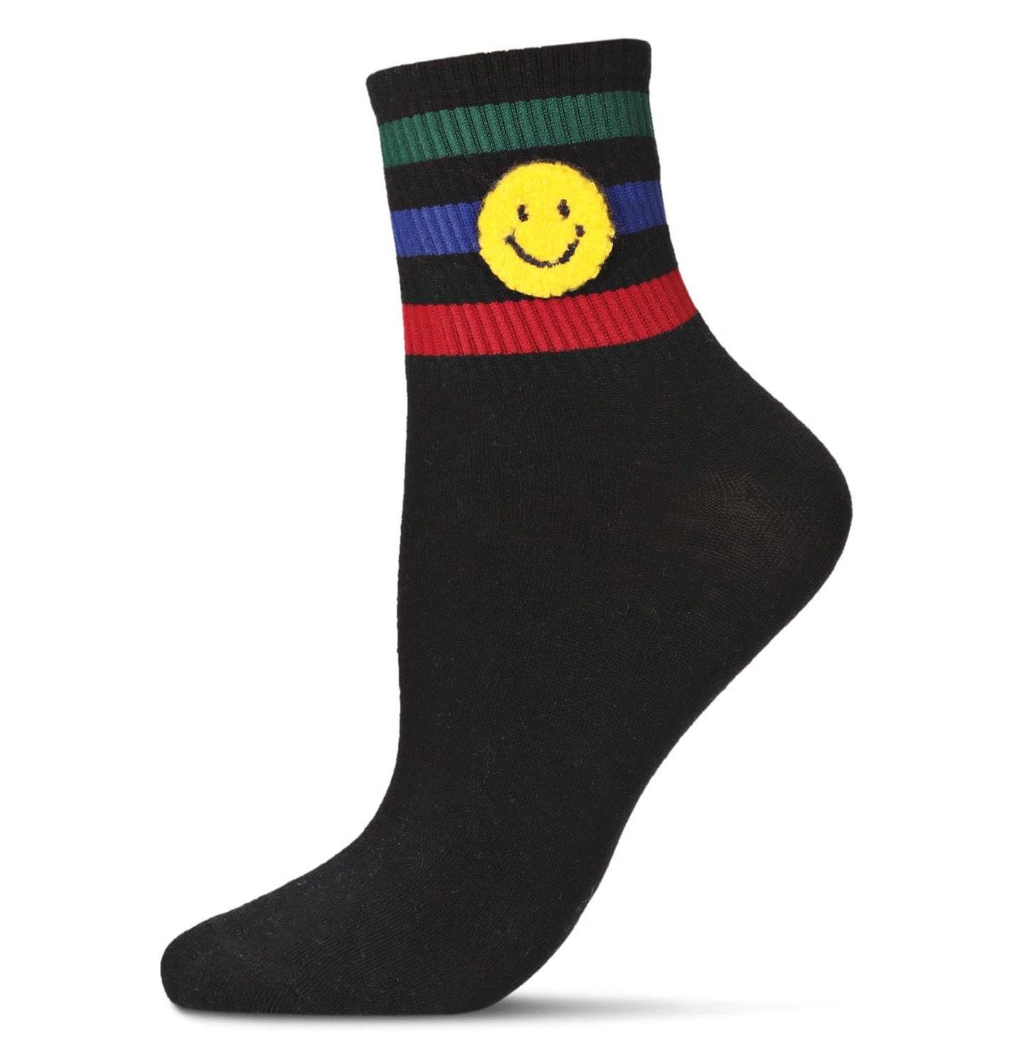 Носки Patch, средней высоты, махра, в полоску — MeMoi, цвет: Чёрный — фото 1