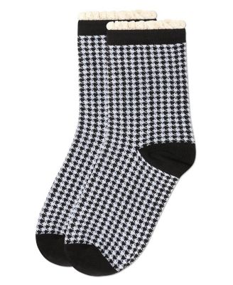 Women's Houndstooth Lace Cuff Crew Socks
