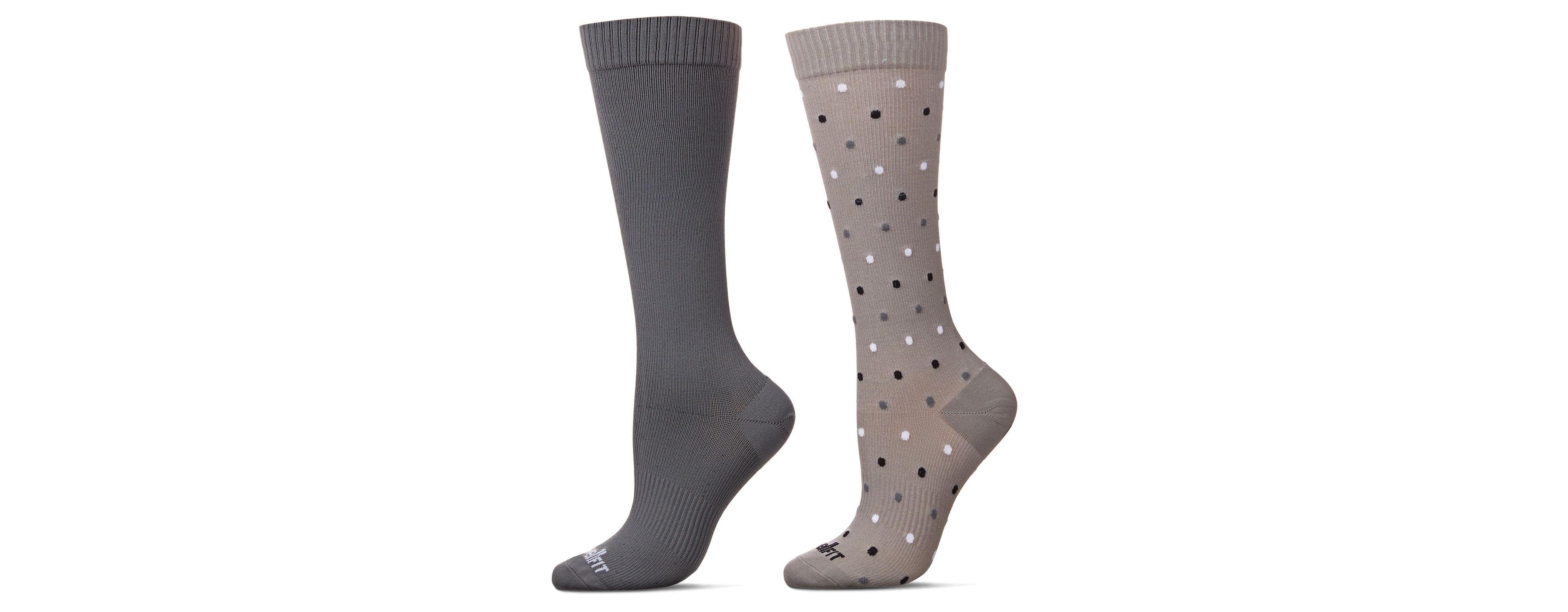 Wellfit Women's 2 Pair Pack Dotted/ Solid Compression Socks