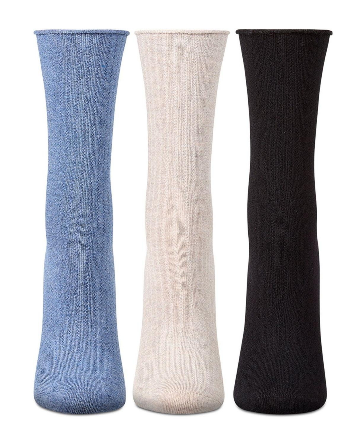 MeMoi Women's 3 Pair Silky-Soft Roll-Top Crew Socks