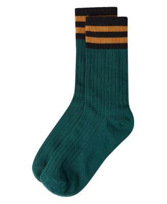 Women's Ribbed Cotton Rich Striped Cuff Crew Sock