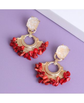 Women's Red  Cluster Stone Drop Earrings