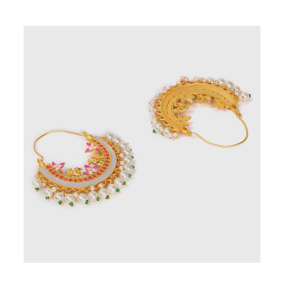 Sohi Women's Gold-plated Stone Hoop Earrings In Gold
