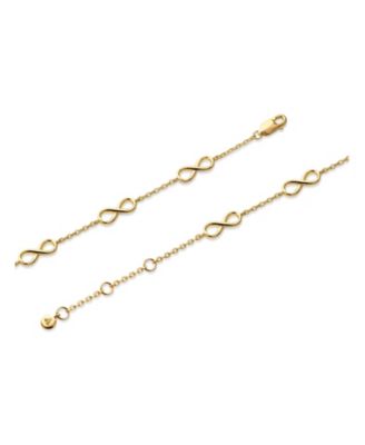 Infinity Chain Bracelet in Gold Plated Sterling Silver, Adj 6.5/7.0/7.5 inch