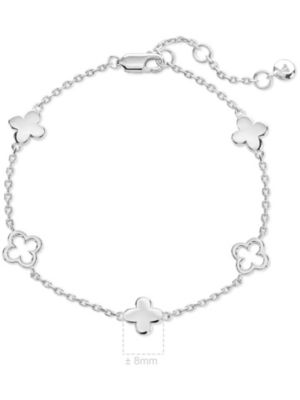 Clover Chain Bracelet in Rhodium Plated Sterling Silver, Adj 6.5/7.0/7.5 inch