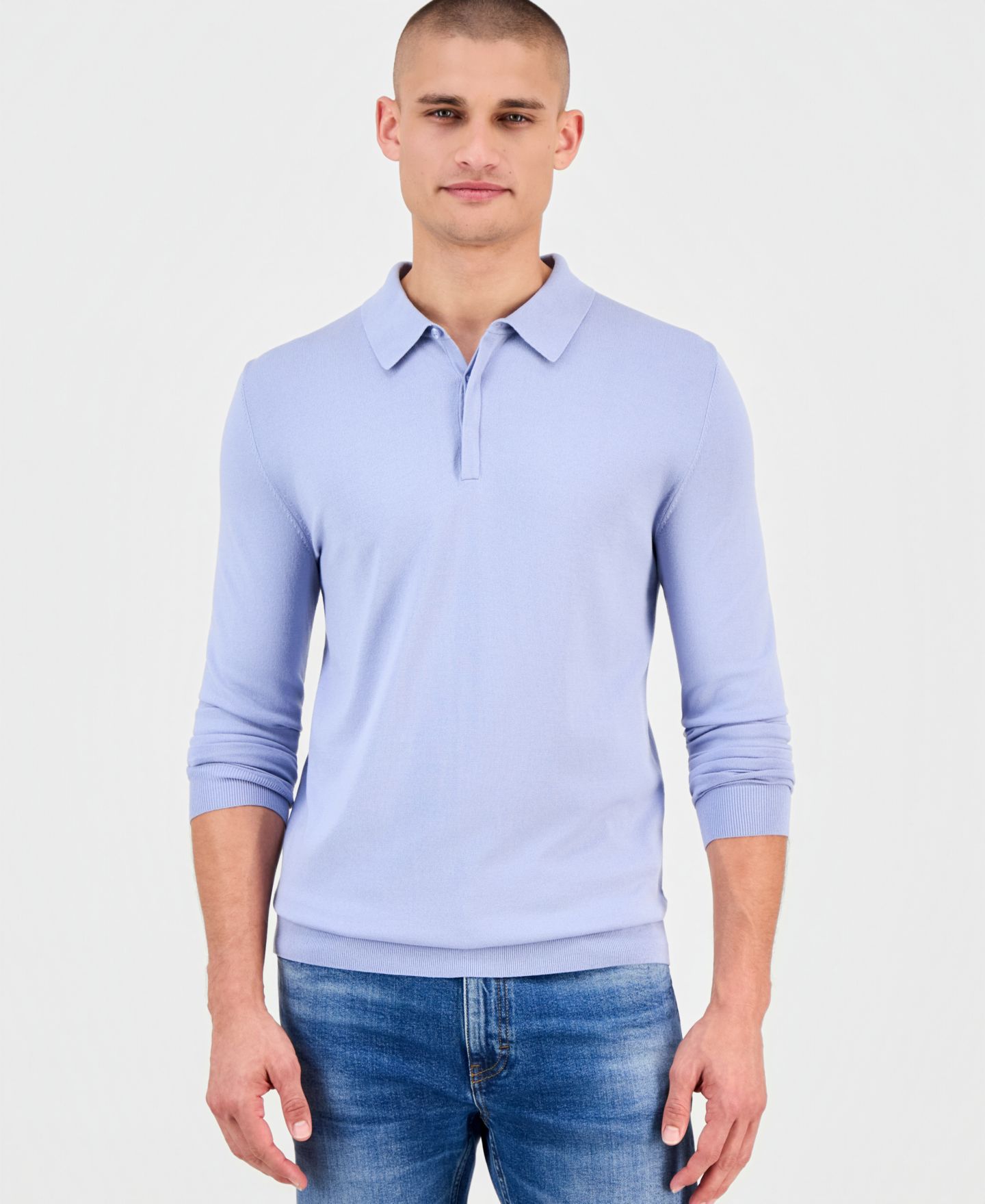 Мужской свитер Hugo Boss San Pippo Long-Sleeve Ribbed Polo Sweater, цвет: Фиолетовый — фото 1