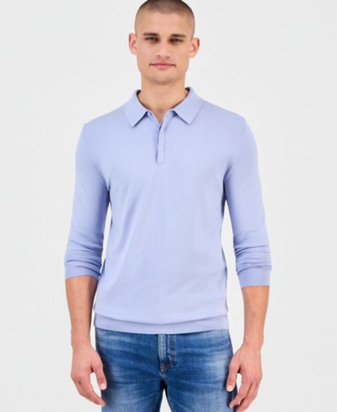 Мужской свитер Hugo Boss San Pippo Long-Sleeve Ribbed Polo Sweater, цвет: Фиолетовый
