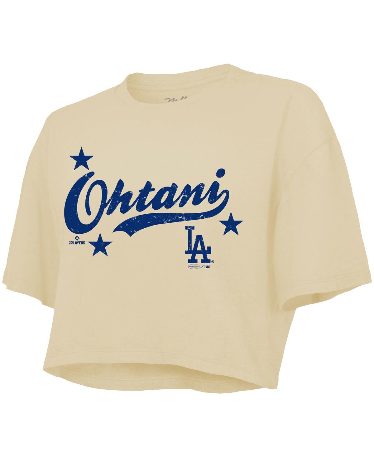 Majestic Women's Shohei Ohtani Cream Los Angeles Dodgers Boxy Crop Top In Neutral