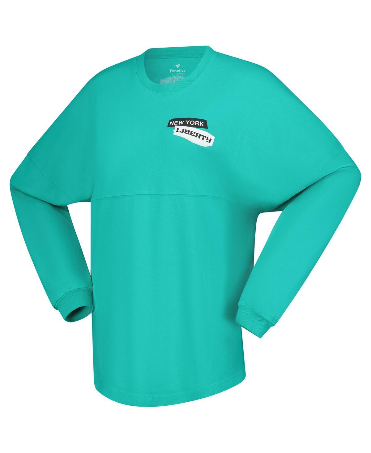 Spirit Jersey Women's Mint New York Liberty Patches Oversized Long Sleeve T-shirt In Animal Print