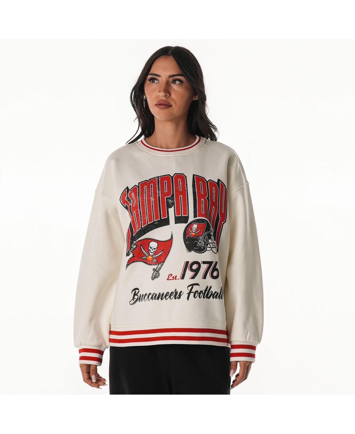 The Wild Collective Women's Cream Tampa Bay Buccaneers Oversized Vintage French Terry Sweatshirt In White