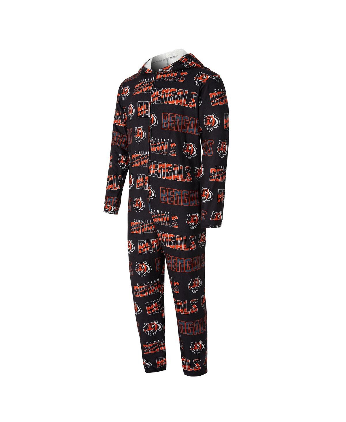 Concepts Sport Men's Black Cincinnati Bengals Shuffle All-over-print Microfleece Full-zip Union Suit In Black