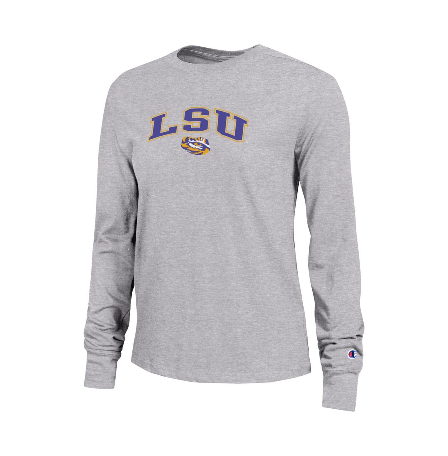 Женская футболка Champion Gray LSU Tigers Arch Over Logo Long Sleeve — фото 3