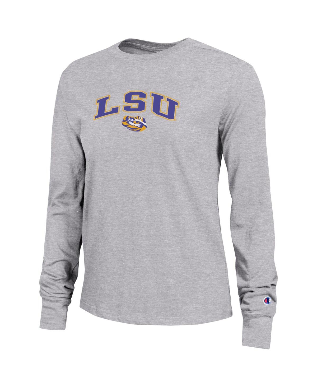 Champion Women's Gray Lsu Tigers Arch Over Logo Long Sleeve T-shirt In Gray