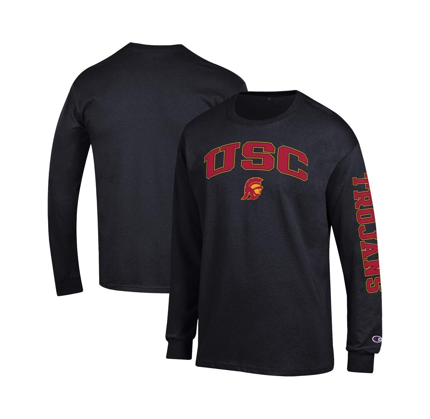 Men's Black USC Trojans Arch Over Logo 2-Hit Long Sleeve T-Shirt