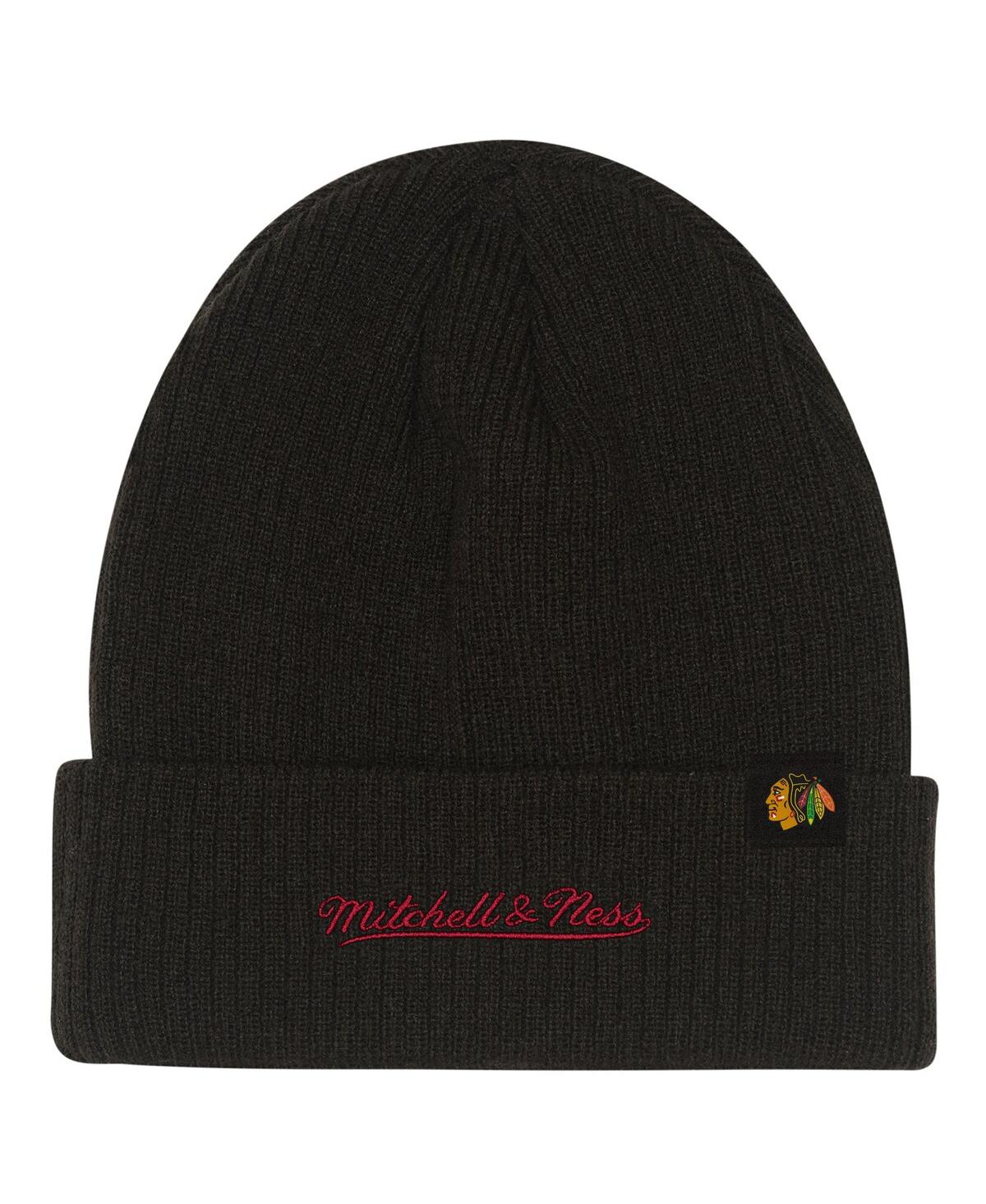 Mitchell & Ness Big Boys And Girls Black Chicago Blackhawks Neon Line Lights Cuffed Knit Hat In Black