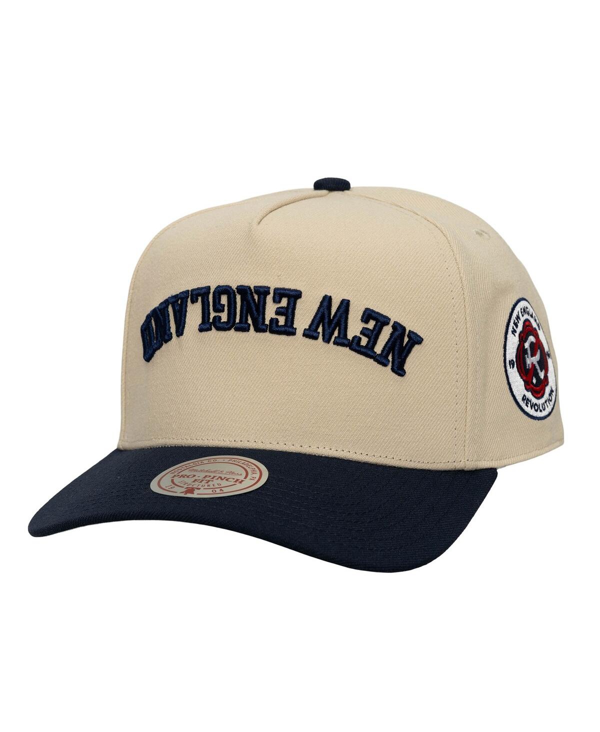 Mitchell & Ness Men's Cream/navy New England Revolution Upside Down Pro Pinch Snapback Hat In Brown