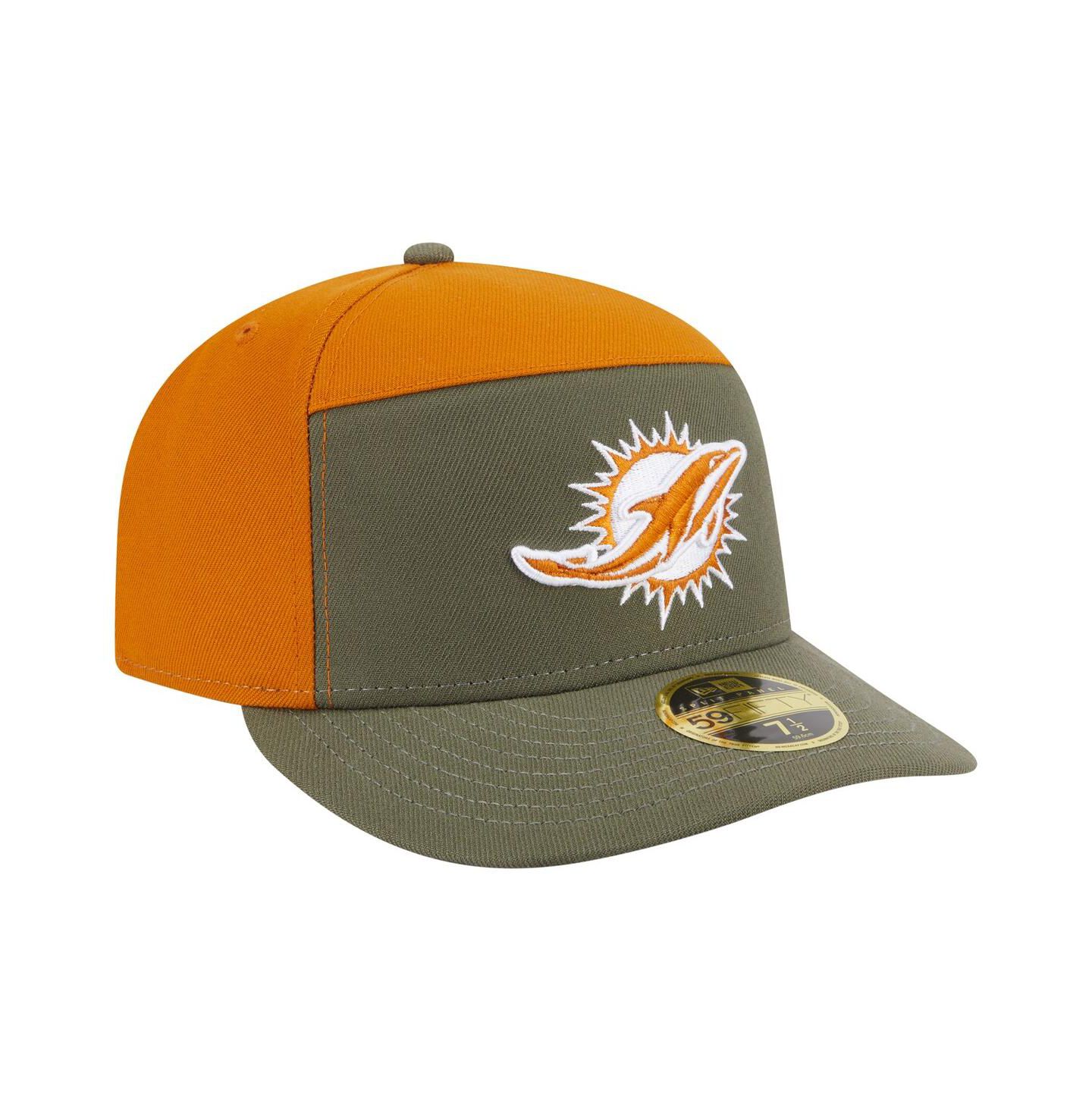 Мужские головные уборы New Era Olive/Brown Miami Dolphins Two-Tone Color Pack Split Panel 59FIFTY Fitted Hat — фото 4