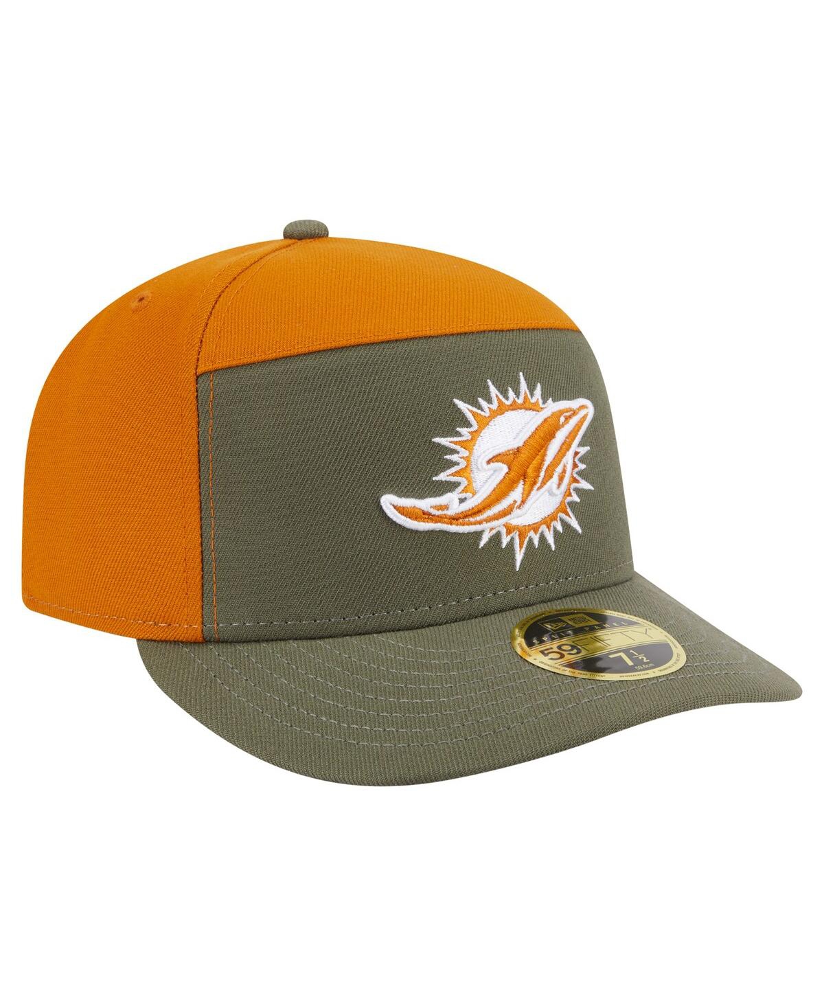 New Era Men's Olive/brown Miami Dolphins Two-tone Color Pack Split Panel 59fifty Fitted Hat In Green