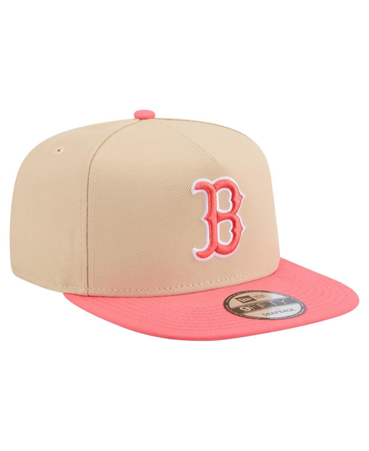 New Era Men's Light Beige/coral Boston Red Sox Color Pack A-frame 9fifty Snapback Hat In Brown