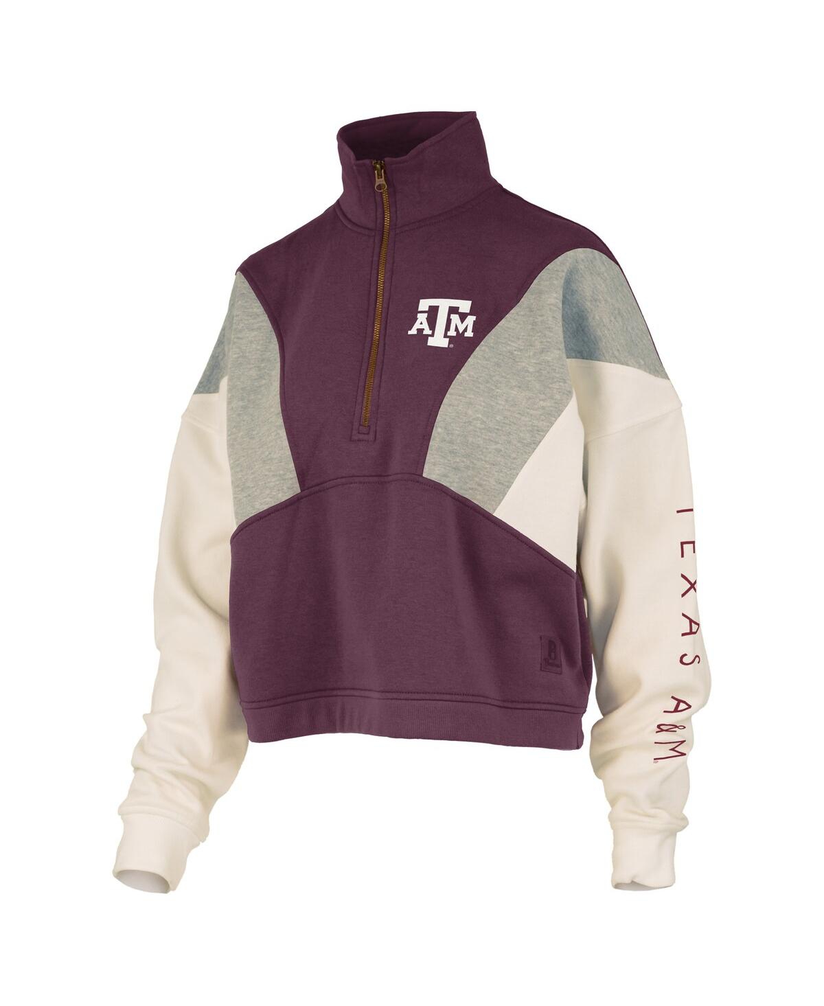 Pressbox Women's Maroon Texas A M Aggies Ferrara Color Block Quarter-zip Sweatshirt In Burgundy