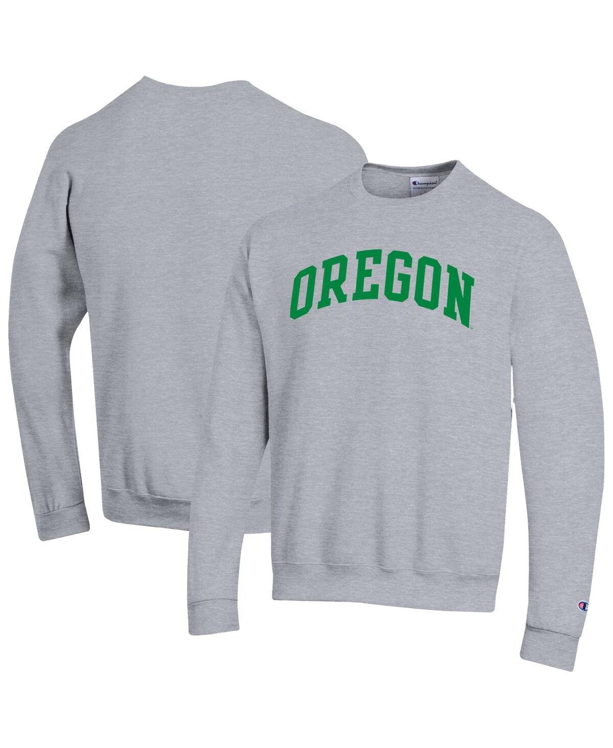 Champion Men's Green Oregon Ducks Basic Arch Fleece Pullover Sweatshirt - Heather Gray
