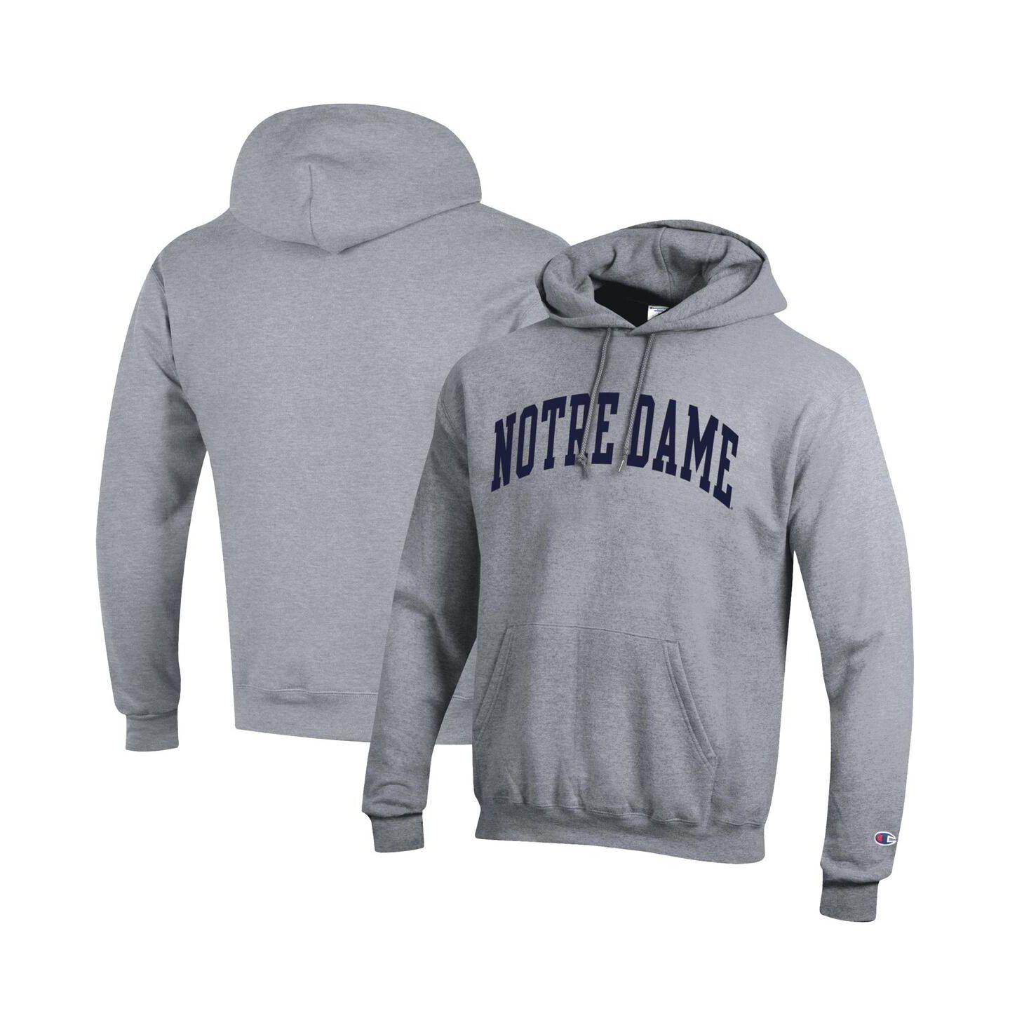 Мужское худи Champion Navy Notre Dame Fighting Irish Basic Arch Fleece Pullover, цвет: Меланжевый серый — фото 1
