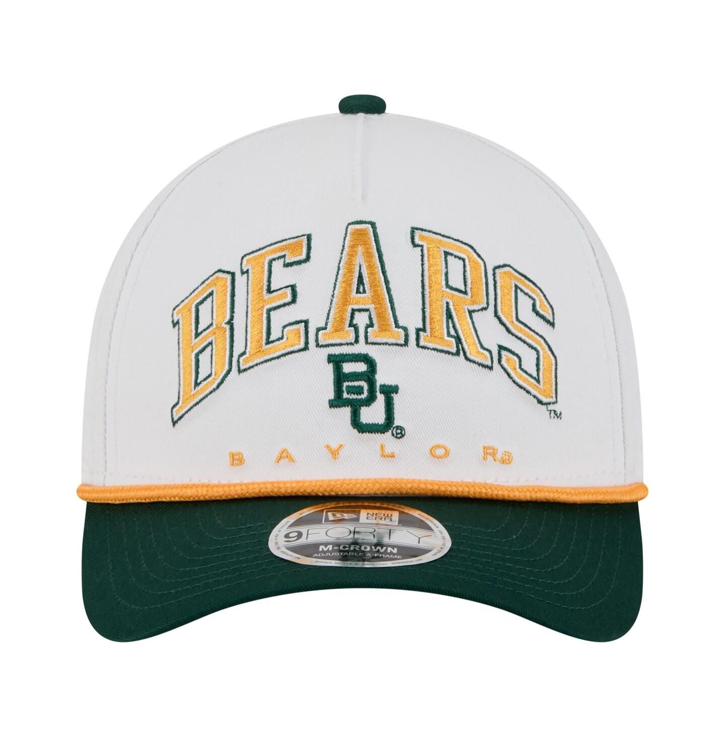 Мужская кепка New Era White/Green Baylor Bears Arch Two-Tone Rope 9FORTY A-Frame M-Crown Adjustable Hat — фото 4