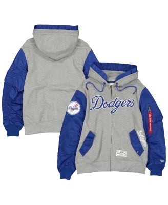 New Era - Men's Heather Gray/Royal Los Angeles Dodgers Full-Zip Hoodie Jacket
