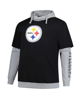 Men's Black/Heather Gray Pittsburgh Steelers Big Tall Twofer Pullover Hoodie