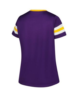Women's Purple Minnesota Vikings Plus Size Rhinestone Redzone Athena Lace-Up Notch Neck T-Shirt