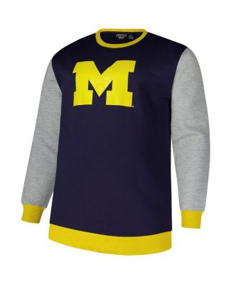 Men's Navy Michigan Wolverines Contrast Sleeve Large Chest Big Tall Pullover Sweatshirt